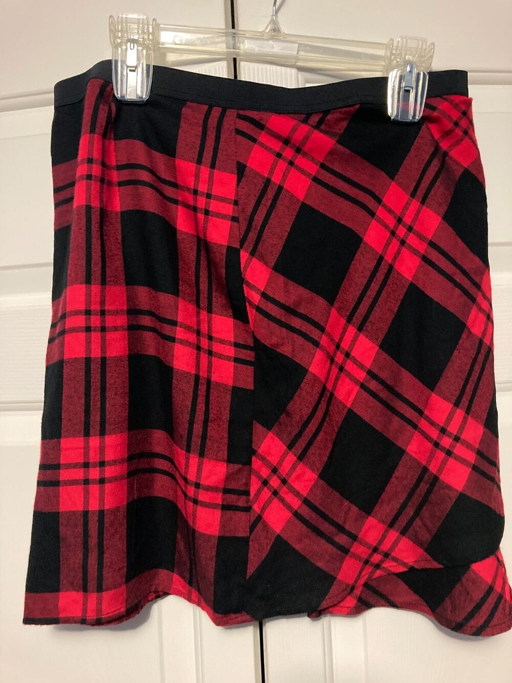 Gap Women 14 Tall NWT Red Black Plaid Lined Faux Wrap Skirt Asymmetric Zip Top
